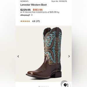 Ariat Womens Size 6.5 Lonestar Western Boots